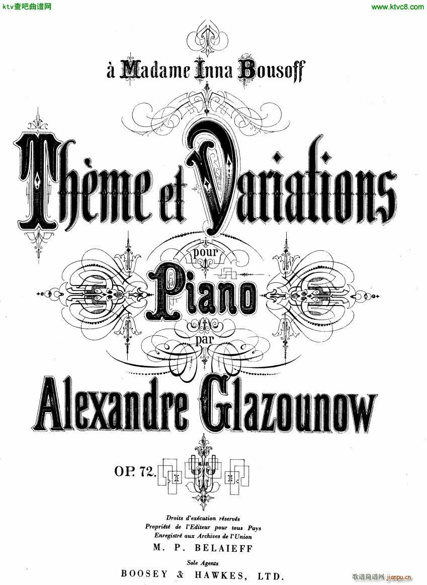 Glazunov Theme et Variations Op 72(V)1