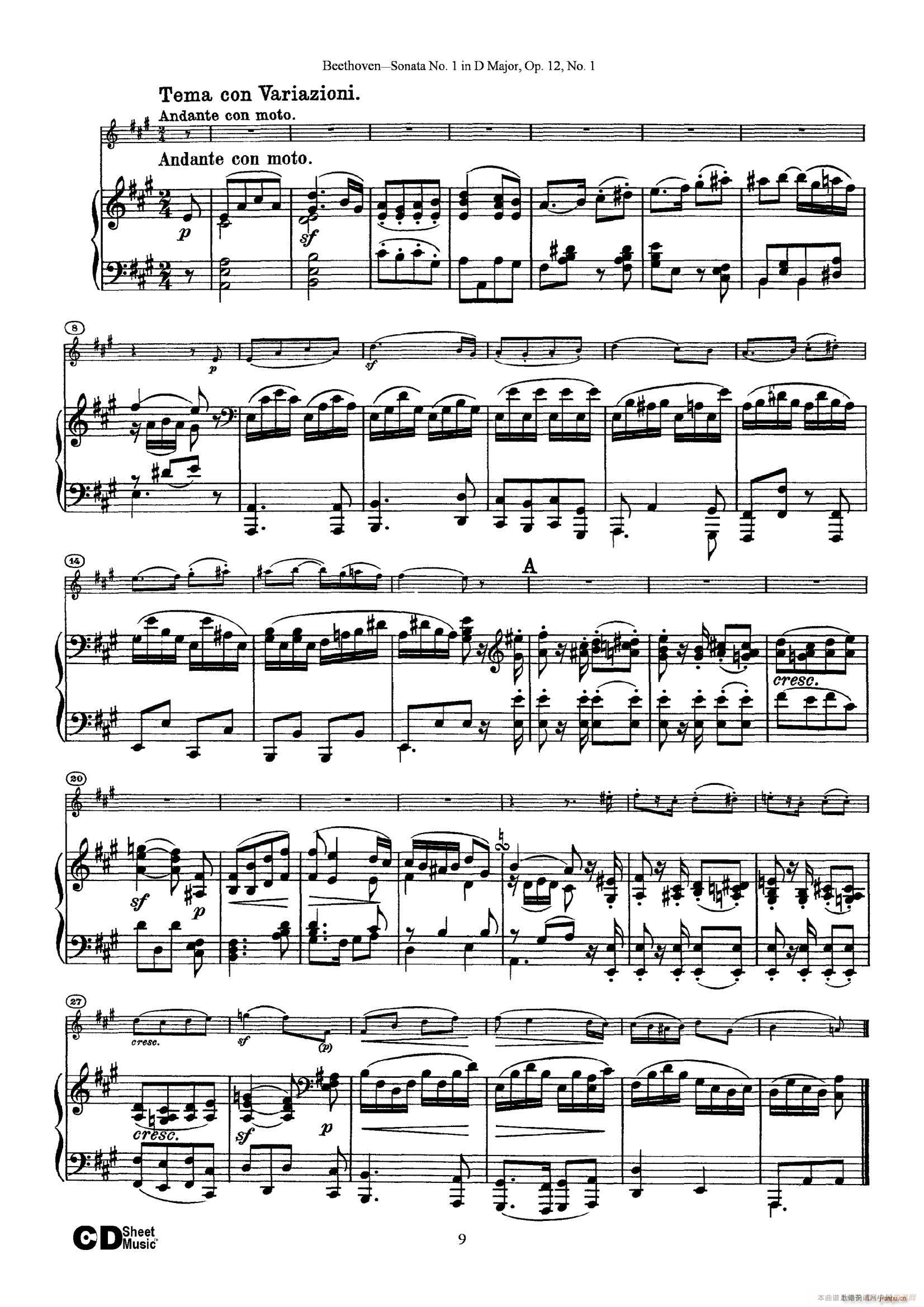 D{һСQ Sonata No 1 in D Major Op 12 No 1 ٰ(V)9