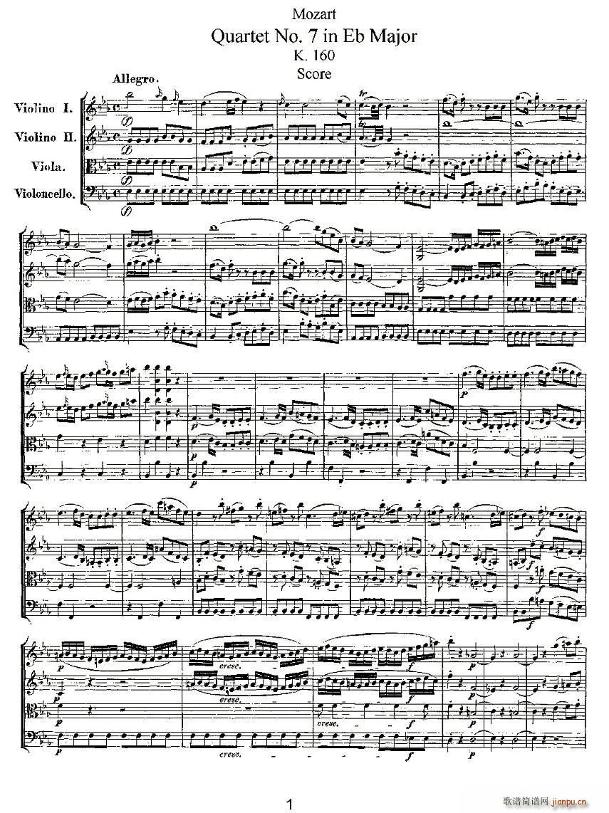 Quartet No 7 in Eb Major K 160 E{Ҙ(l )(V)1