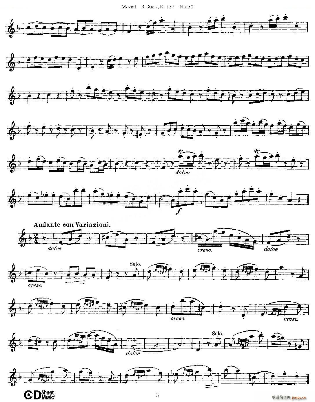 3 Duets K 157 ֮ڶL(chng)  K157̖ ~(ѺV)3